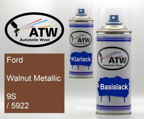 Ford, Walnut Metallic, 9S / 5922: 400ml Sprühdose + 400ml Klarlack - Set, von ATW Autoteile West.